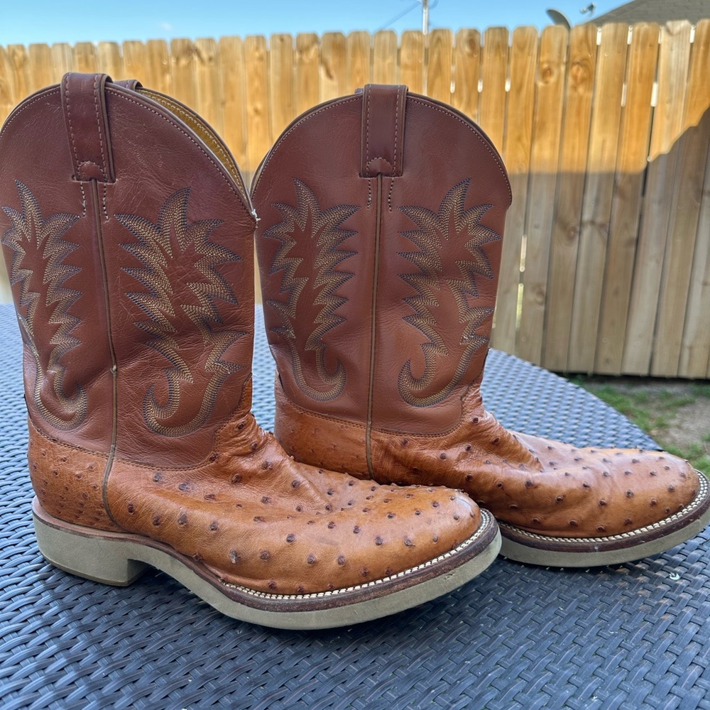 Justin Boots Tan Ostrich Western Work Boots